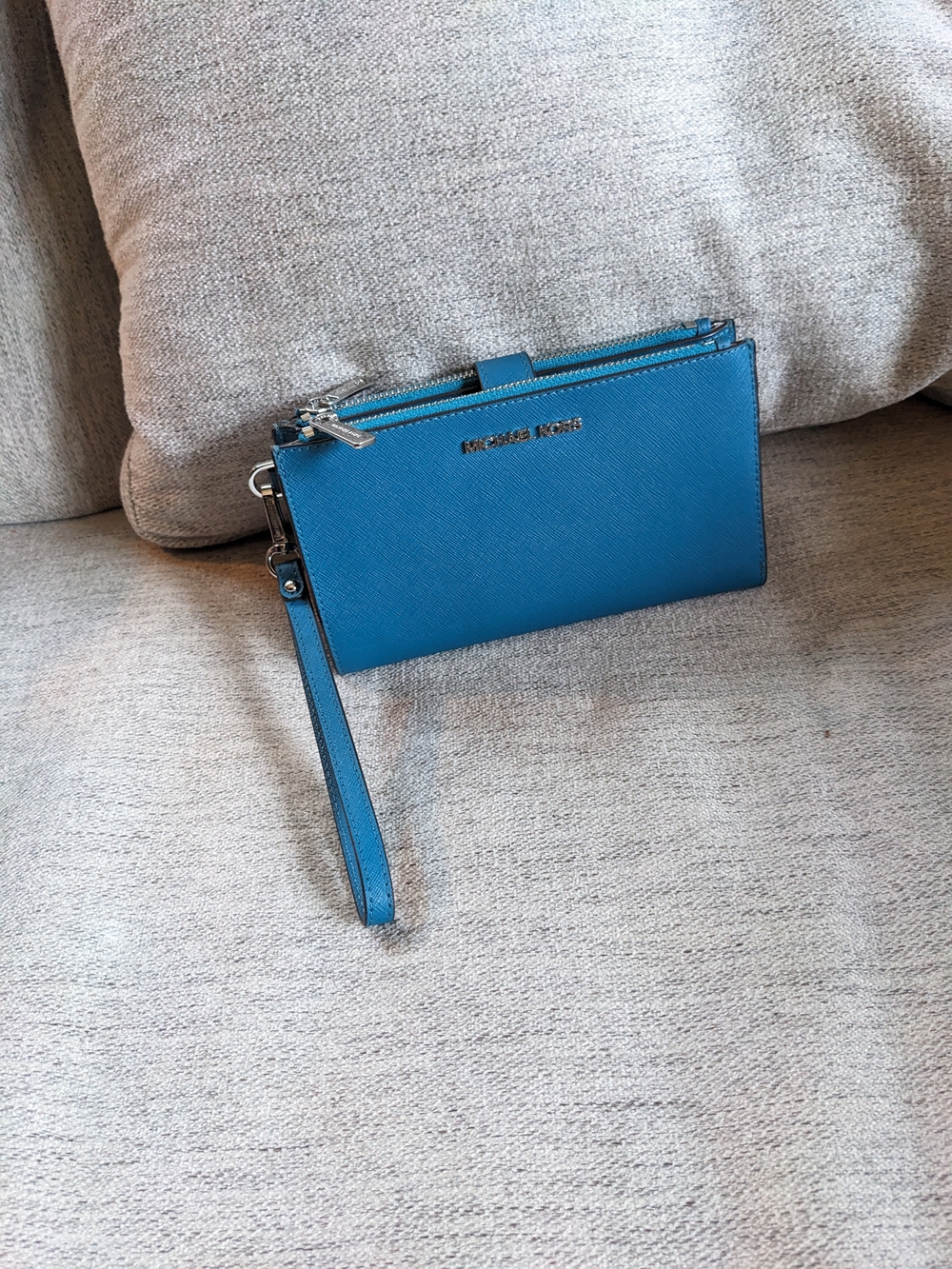Michael Kors Blue Saffiano Leather Wristlet